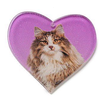 Acrylic Pendants, Heart, Cat Shape, 37x40x2.5mm, Hole: 1.5mm