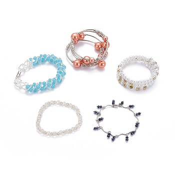 Glass Beads Bracelets, Mixed Color, 2 inch(4.95~5.2cm)