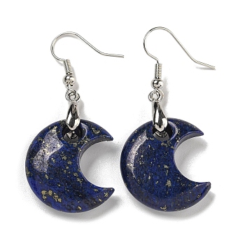 Rack Plating Moon Brass Dangle Earrings for Women, with Natural Lapis Lazuli, Cadmium Free & Lead Free, 50x21mm