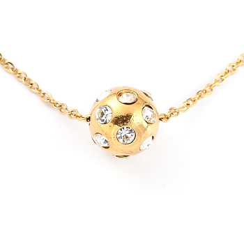 304 Stainless Steel Pendant Necklaces, with Crystal Rhinestone, Round, Golden, 17.63 inch(44.8cm)