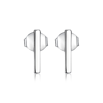 S925 Silver Stud Earrings, Simple Geometric Fashion Daily Wear, Silver, 36x9x2mm