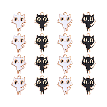 60Pcs 2 Colors Light Gold Alloy Enamel Pendants, Halloween, Cadmium Free & Lead Free, Cat, Light Gold, 19x14~14.5x1.5~2mm, Hole: 1.4~1.8mm, 30pcs/color
