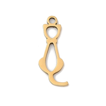 201 Stainless Steel Pendants, Cat Shape Charms, Real 18K Gold Plated, 18x8x1mm, Hole: 1.4mm