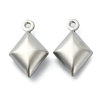 304 Stainless Steel Pendants, Rhombus Charms, Stainless Steel Color, 15.5x9.5x4.5mm, Hole: 1mm