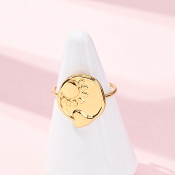 Adjustable 304 Stainless Steel Cuff Open Rings, Real 18K Gold Plated, Sun, Inner Diameter: 18mm