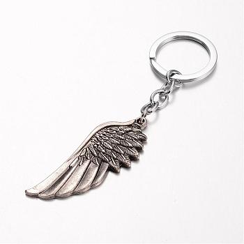 Wing Alloy Keychain, with Iron Chain and Rings, Antique Silver, 110mm