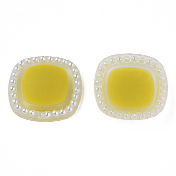 Acrylic Cabochons, with ABS Plastic Imitation Pearl Beads, Square, Yellow, 20.5x20.5x5mm