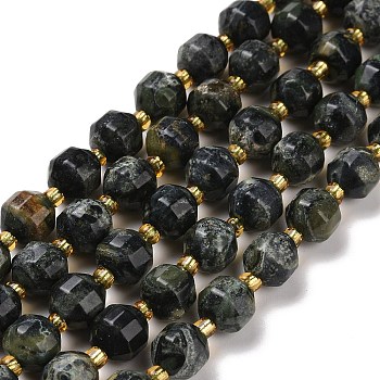 Natural Kambaba Jasper Beads Strands, with Seed Beads, Faceted Bicone Barrel Drum, 8x7.5mm, Hole: 1mm, about 37~38pcs/strand, 14.41''(36.6cm)