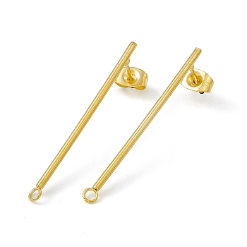304 Stainless Steel Stud Earrings Finding, Column Bar, with Horizontal Loop, Golden, 38x3mm, Hole: 1.8mm, Pin: 0.8mm