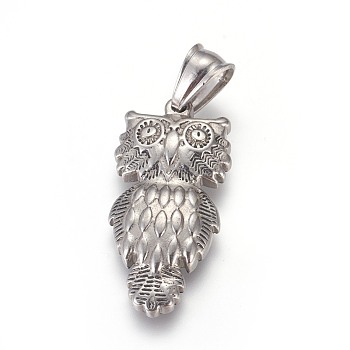 304 Stainless Steel Pendants, Owl, Antique Silver, 33x16x4mm, Hole: 4.5x7mm