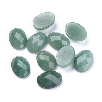 Natural Green Aventurine Cabochons, Faceted, Oval, 18x13x6mm