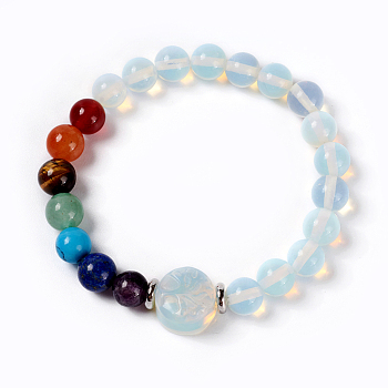 Natural & Synthetic Mixed Stone and Opalite Beads Stretch Bracelets, 2-1/8 inch(5.3~5.5cm)