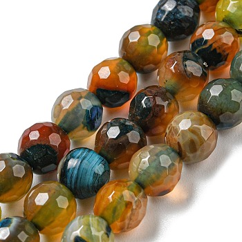 Natural Agate Beads Strands, Dyed & Heated, Round, Faceted, Colorful, 6mm, Hole: 1mm, about 62pcs/strand, 14.57 inch(37cm)
