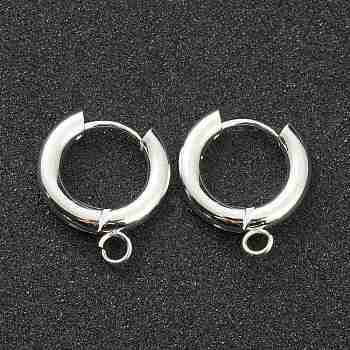 201 Stainless Steel Huggie Hoop Earring Findings, with Horizontal Loop and 316 Surgical Stainless Steel Pin, Silver, 20x18x3mm, Hole: 2.5mm, Pin: 1mm