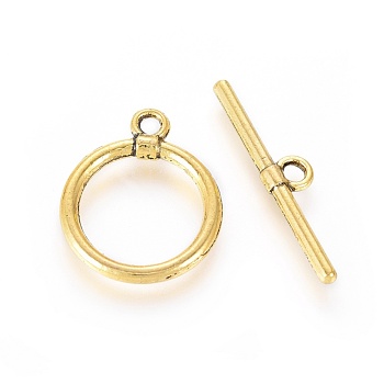 Tibetan Style Alloy Toggle Clasps, Ring, Antique Golden, Ring: 18x14x2mm, Hole: 2mm, Bar: 23x5x2mm, Hole: 2mm