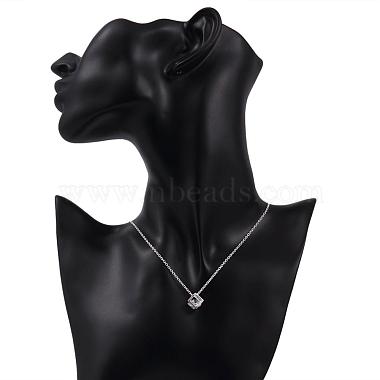 Silver Color Plated Brass Cubic Zirconia Cube Pendant Necklace(NJEW-BB00455)-5
