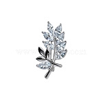 Alloy Crystal Rhinestone Brooches for Backpack Clothes, Leaf, Platinum, 33x20mm(PW-WGCF895-02)