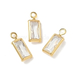 Brass with Cubic Zirconia Pendants, Rectangle Charms, Nickel Free, Real 18K Gold Plated, Clear, 9x3.5x2mm, Hole: 1.2mm(KK-Z136-12G-01)