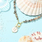 Ocean Natural Baroque Keshi Pearl Coin Pendant Natural Moonstone Chip Beaded Necklaces, White, Golden, 19.09 inch(48.5cm)(NJEW-JN06024)