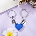 Matching Couple Resin Heart Keychain, Love Heart Brick Keychains with Alloy Rings, for Boyfriend Girlfriend Valentine's Day Gifts, Medium Blue, 75mm(KEYC-YW00181-05)