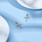 2Pcs Brass Micro Pave Cubic Zirconia Pendants, Cadmium Free & Nickel Free & Lead Free, Latin Cross, Golden, 21x12x3mm, Hole: 3x2mm(ZIRC-LP0001-05)