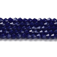 Opaque Solid Color Imitation Jade Glass Beads Strands, Faceted, Bicone, Dark Blue, 4x4mm, Hole: 0.8mm, about 87~98pcs/strand, 12.76~14.61 inch(32.4~37.1cm)(GLAA-F029-P4mm-10)
