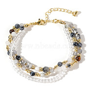 Natural Snowflake Obsidian & Quartz Crystal & Black Rutilated Quartz Beaded 3-strand Bracelets for Women(VG7344)