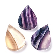 Natural Fluorite Beads, No Hole/Undrilled, for Wire Wrapped Pendant Making, Teardrop, 33~34x24x6~7mm(G-I310-04)