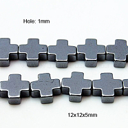 Non-Magnetic Synthetic Hematite Beads Strands, Faceted, Cross, Black, 12x12x5mm, Hole: 1mm(G-G096-12x12x5mm)