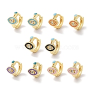Brass Pave Clear Cubic Zirconia Hoop Earrings, Evil Eye Enamel Earrings for Women, Real 18K Gold Plated, Mixed Color, 10.5x8.5mm(EJEW-L269-133G)