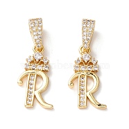 Eco-Friendly Brass Micro Pave Cubic Zirconia Pendants, Long-Lasting Plated, Real 18K Gold Plated, Cadmium Free & Lead Free, Letter, Letter.R, 16~20x7~11.5x1.5~2.2mm, Hole: 6.5x3.5mm(KK-K265-01G-R)