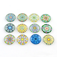 Half Round/Dome Kaleidoscope Photo Glass Flatback Cabochons for DIY Projects, Mixed Color, 12x4mm(X-GGLA-Q037-12mm-10)