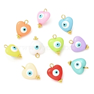 Evil Eye Resin Pendants, Heart Charms with Brass Loops, Mixed Color, Golden, 19x13.8x9mm, Hole: 2mm(PALLOY-JF02127-01)