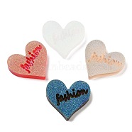 Translucent Resin Cabochons, AB Color Plated, Heart with Word Fashion, Mixed Color, 27x29x6mm(CRES-Z001-11)