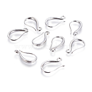 Brass Earring Hooks, with Horizontal Loop, Long-Lasting Plated, Platinum, 19.5x11x2.5mm, Hole: 2mm, 18 Gauge, Pin: 1mm(KK-G365-17P)