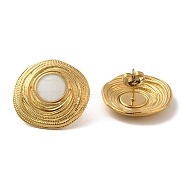 Ion Plating(IP) 304 Stainless Steel Flat Round Stud Earrings, wtih Enamel, Real 18K Gold Plated, 22x22.5mm(EJEW-C114-05G)