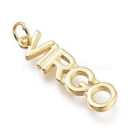 Brass Pendants, with Jump Rings, Long-Lasting Plated, Constellation/Zodiac Sign, Word, Virgo, 24.5x6.5x2mm, Hole: 4mm(ZIRC-I048-15G-05)
