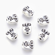 Tibetan Style Alloy Human Face Beads, Cadmium Free & Nickel Free & Lead Free, Antique Silver, 12x10x7mm, Hole: 2mm(TIBEP-GC184-AS-NR)