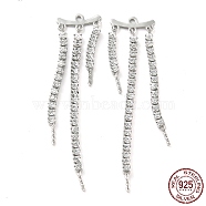 Rhodium Plated Chains Tassel 925 Sterling Silver Micro Pave Cubic Zirconia Peg Bails, for Half Drilled Beads, with S925 Stamp, Real Platinum Plated, 41x10x2mm, Hole: 1mm, Pin: 0.9mm(STER-Q192-29P)