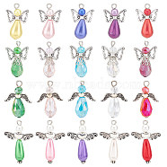 60Pcs 4 Style Electroplate Glass & Imitation Pearl Acrylic Pendants, with Wing Alloy Beads, Antique Silver & Platinum, Angel, Mixed Color, 27~34x18~20x7.5~10mm, Hole: 2~3mm, 15pcs/style(FIND-SC0004-04)