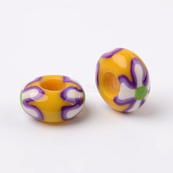 Handmade Polymer Clay Enamel European Beads, Large Hole Rondelle Beads, Gold, 14x7.5mm, Hole: 5.5mm(FPDL-J002-39)