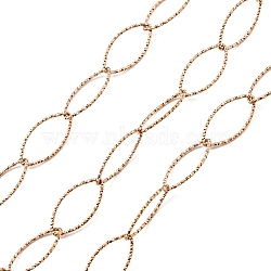 Ion Plating(IP) 304 Stainless Steel Textured Horse Eye Link Chains, Soldered, with Spool, Rose Gold, 20x10x1mm, about 16.40 Feet(5m)/Roll(CHS-I020-01A-RG)