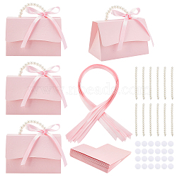 Wedding Favors Candy Box DIY Set, including 1 Sheet Craft Papar, 1Pc Ribbon, 1Pc Beaded Handle, 2 Pairs Round Hook & Loop, for Making Handbag Shaped Paper Gift Package Box, Pearl Pink, 13x7.5x8.7cm(DIY-WH0250-73D)