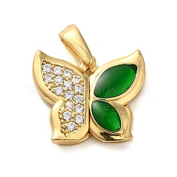 Brass Micro Pave Clear Cubic Zirconia with Cat Eye Pendants, Butterfly Charms, Real 18K Gold Plated, 15x17.5x4mm, Hole: 3.5x5mm(KK-G483-03G)
