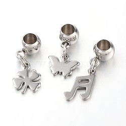 Mixed Shape 304 Stainless Steel European Large Hole Dangle Charms, Stainless Steel Color, 19~24mm, Hole: 3.6~4mm(PALLOY-JF00031)