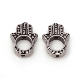 304 Stainless Steel Bead Frames, Hamsa Hand/Hand of Fatima /Hand of Miriam, for Buddhist, Antique Silver, 15x11.5x3.5mm, Hole: 1.2mm, Inner Diameter: 6mm(STAS-I134-23AS)