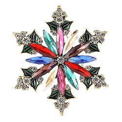 Snowflake Alloy Rhinestone Brooches for Backpack Clothes, Colorful, 54mm(PW-WGC3E36-03)