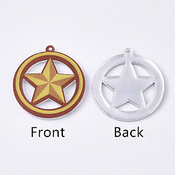 Acrylic Pendants, PVC Printed on the Front, Film and Mirror Effect on the Back, Star, Goldenrod, 23.5x22x2mm, Hole: 1mm(X-OACR-S035-13C)