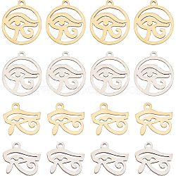 24Pcs 2 Style 201 Stainless Steel Pendants, Laser Cut, Ring with Egyptian Eye of Horus, Mixed Color, 12pcs/style(STAS-SC0003-58)
