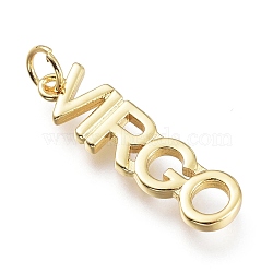 Brass Pendants, with Jump Rings, Long-Lasting Plated, Constellation/Zodiac Sign, Word, Virgo, 24.5x6.5x2mm, Hole: 4mm(ZIRC-I048-15G-05)
